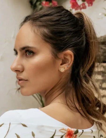 Boucles d'oreilles avec zircon en forme de fleur