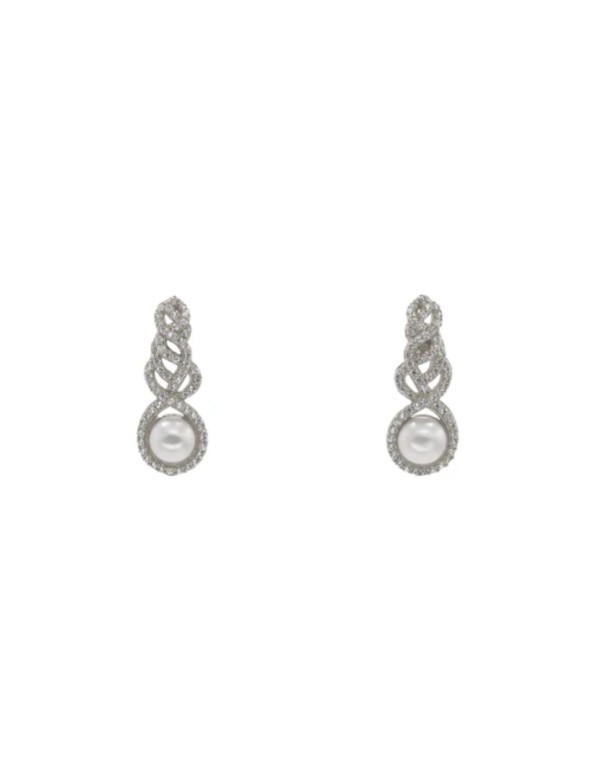 Silver earrings with intertwined zirconia and central pearl