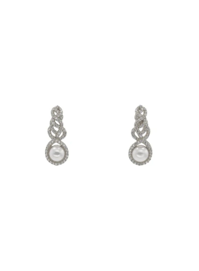 Pendientes en plata con circonitas entrelazadas y perla central