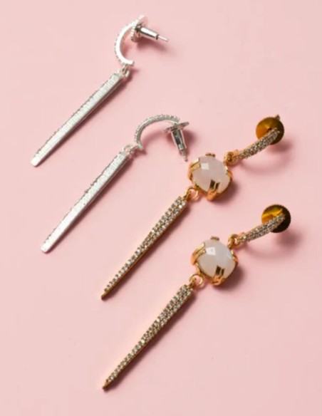 Pendientes en plata con piedra lunar y circonitas