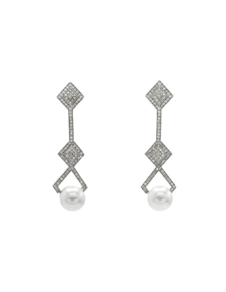 Boucles d'oreilles en argent sterling de forme géométrique avec zircon et perles