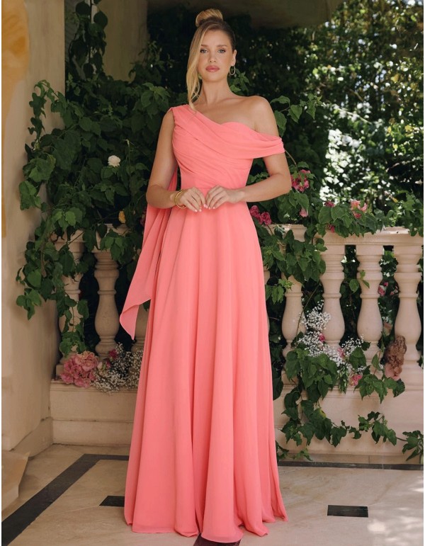 Robe de soirée longue avec encolure asymétrique et...