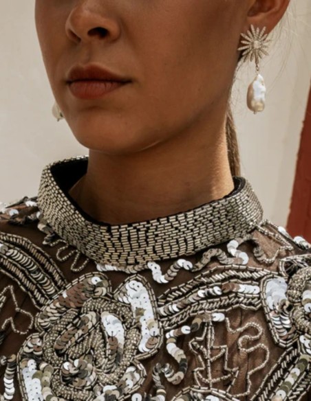 Longues boucles d'oreilles en argent avec étoile et perle baroque