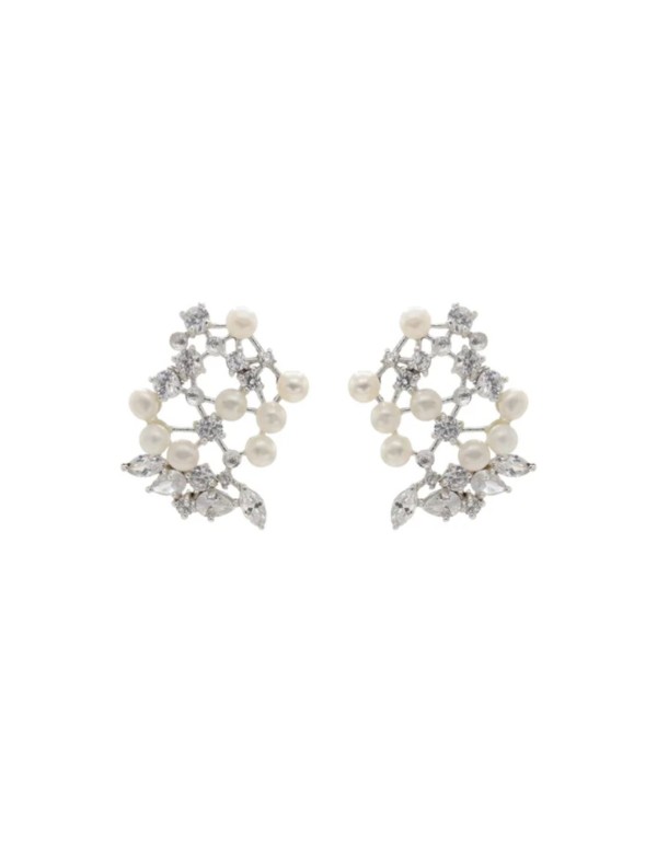 Sterling silver pearl earrings with zirconia sparkles