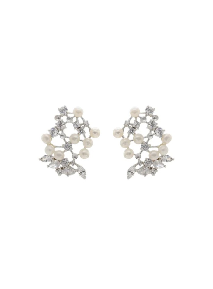 Sterling silver pearl earrings with zirconia...