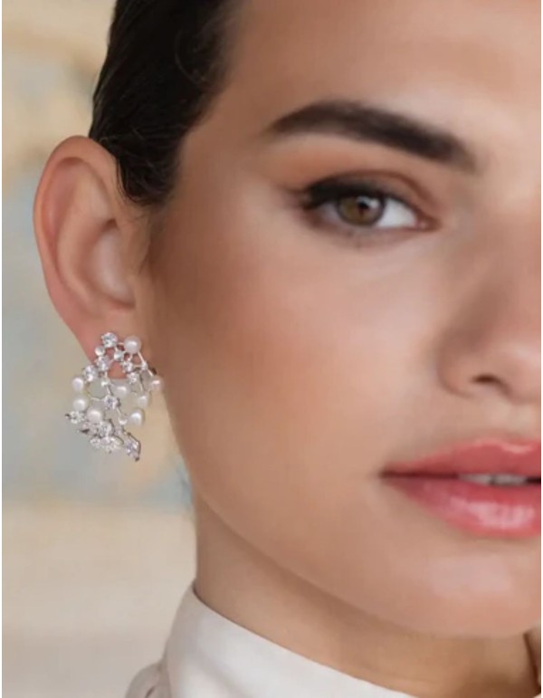 Boucles d'oreilles en argent sterling avec perles et zircons 2