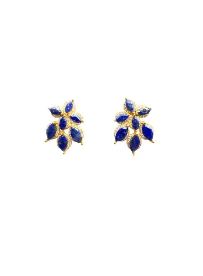 Earrings with flower design with blue stones...