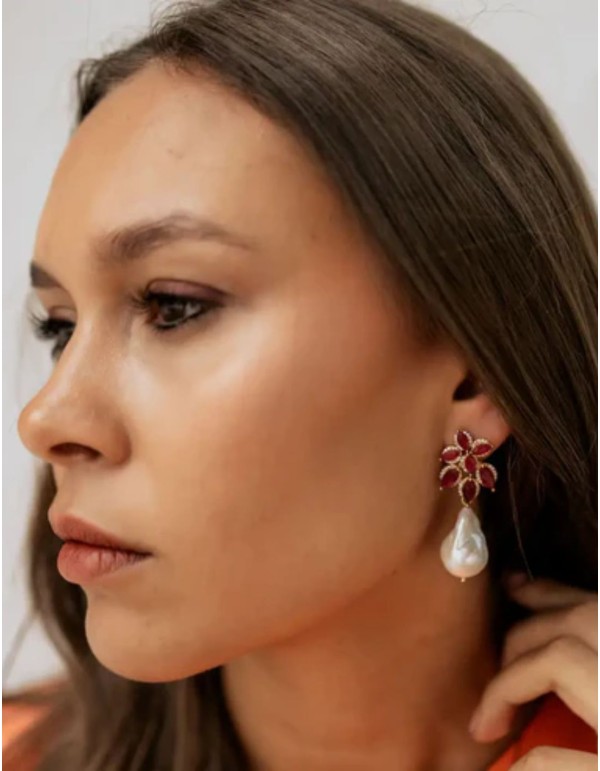 Boucles d'oreilles avec motifs de fleurs avec pierres et... 2