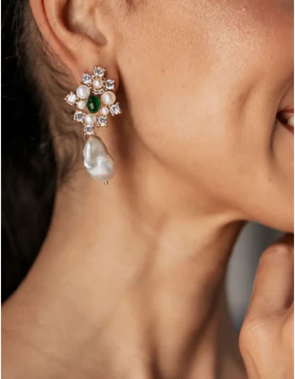 Long earrings with stone, zirconia and pearl 2