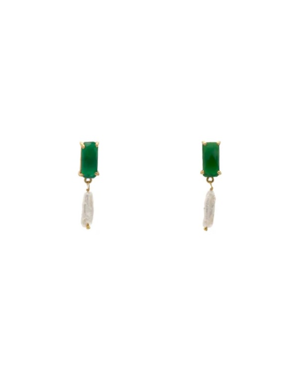 Pendientes con piedra verde facetada y perla barroca