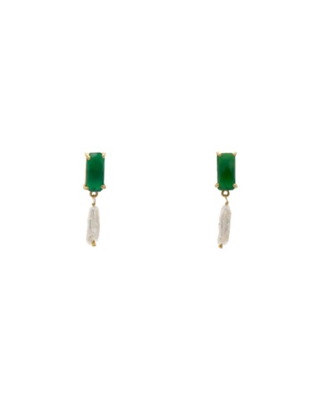 Earrings with faceted green stone and baroque pearl