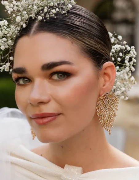 Boucles d'oreilles avec structure ramifiée avec zircons