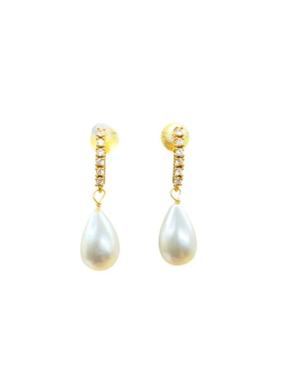 Long earrings with row of zirconia and pearls