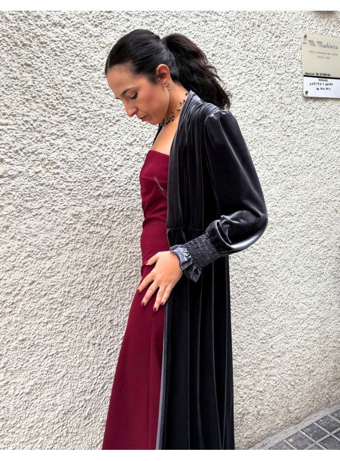 Kimono de terciopelo color gris