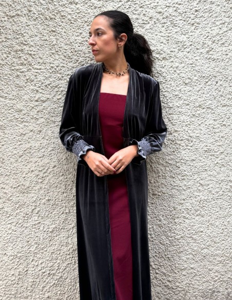 Kimono de terciopelo color gris