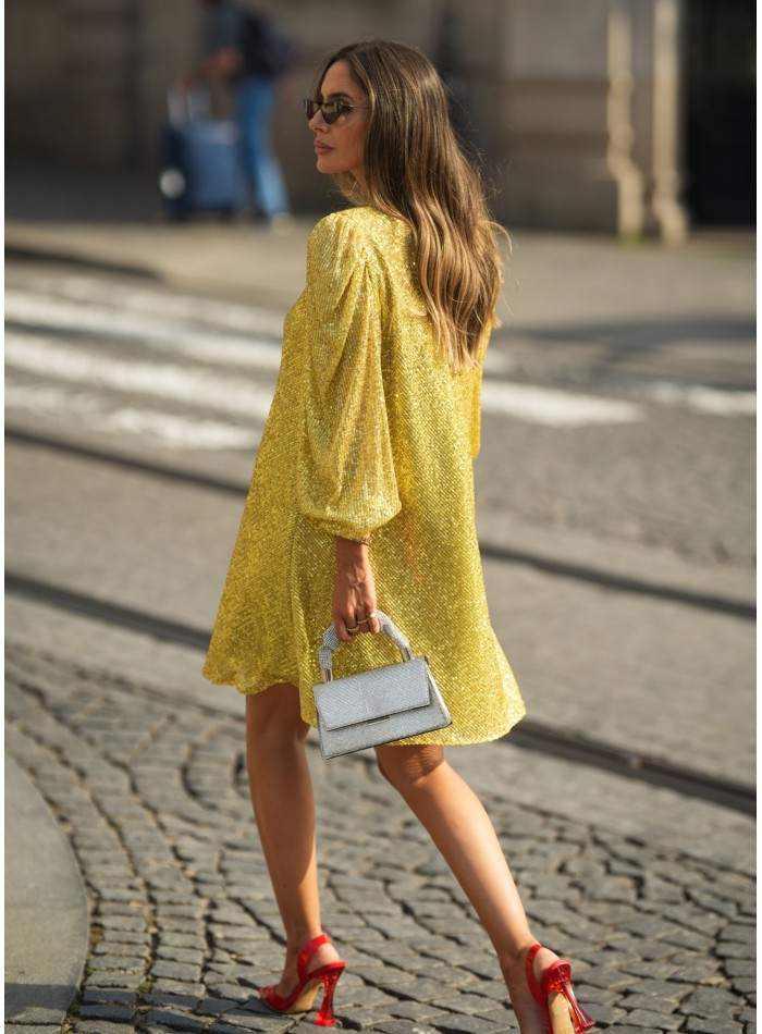 Short sequin dress with puffed sleeves