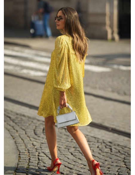Short sequin dress with puffed sleeves