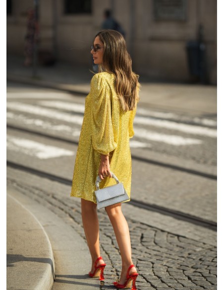 Short sequin dress with puffed sleeves