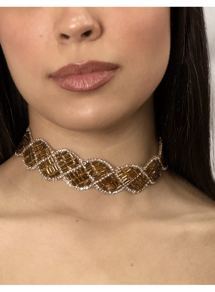 Tour de cou en strass marron fait main