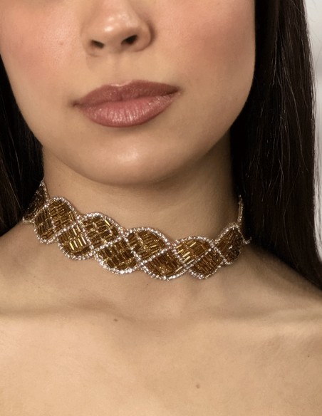 Handmade Brown Rhinestone Choker