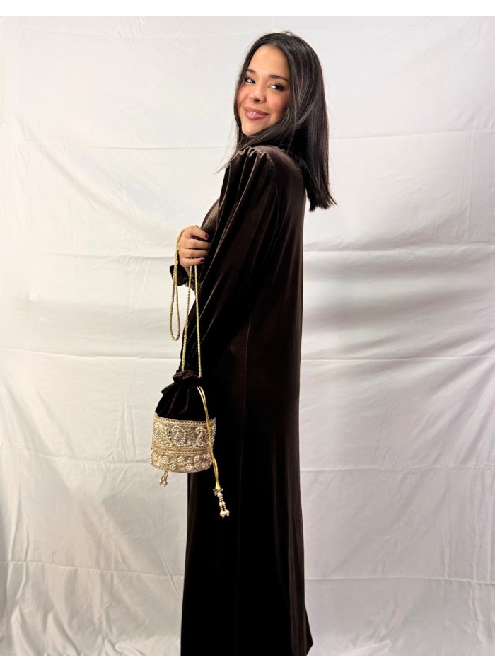 Brown velvet bonbonniere with pearl and...