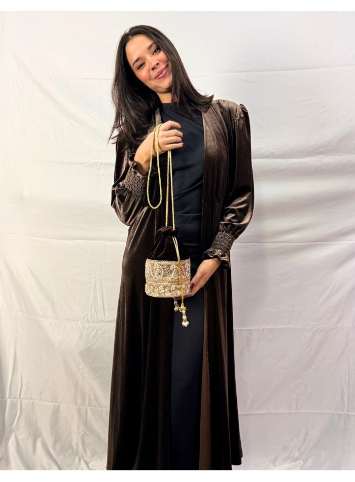 Brown velvet bonbonniere with pearl and...