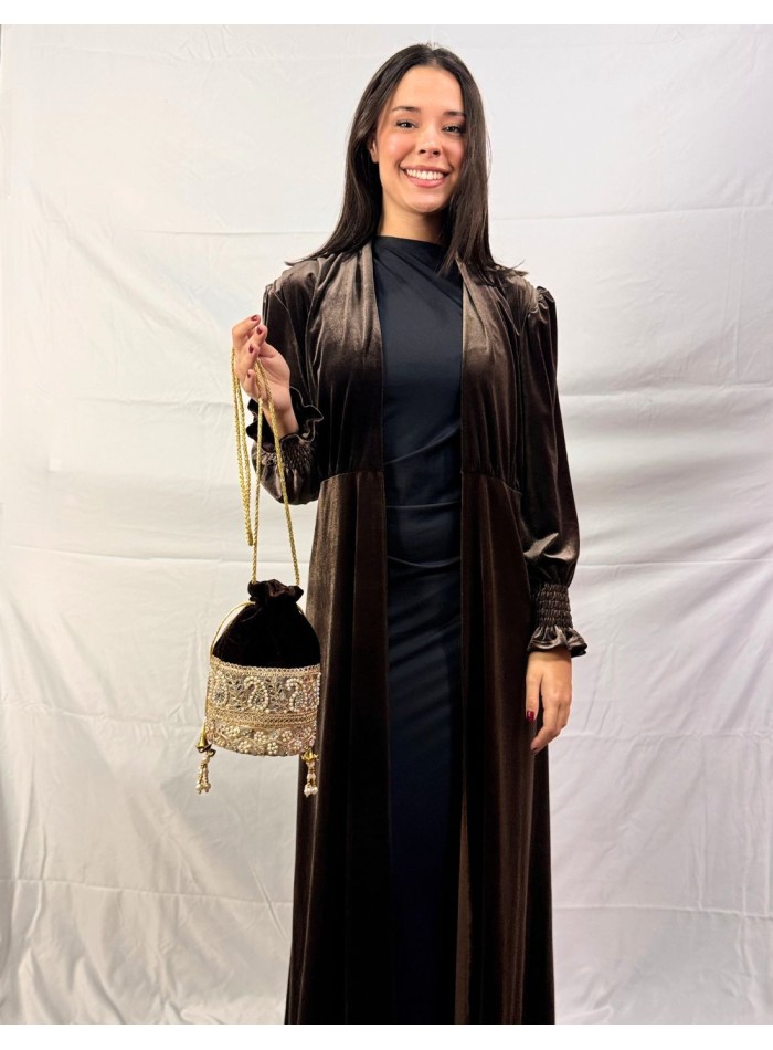 Brown velvet bonbonniere with pearl and...