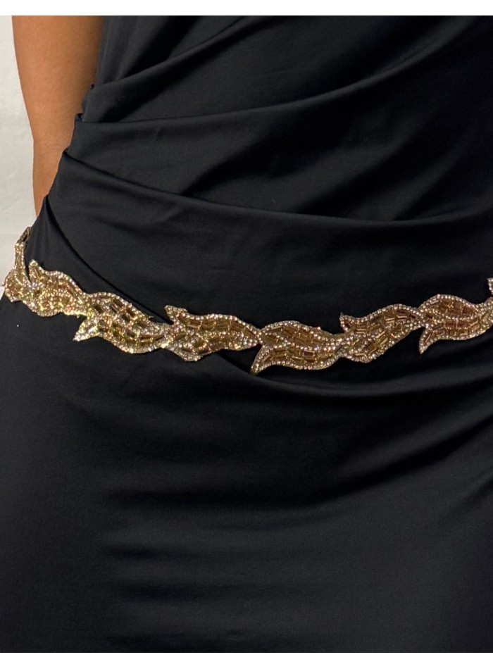 Ceinture de soirée avec strass dorés