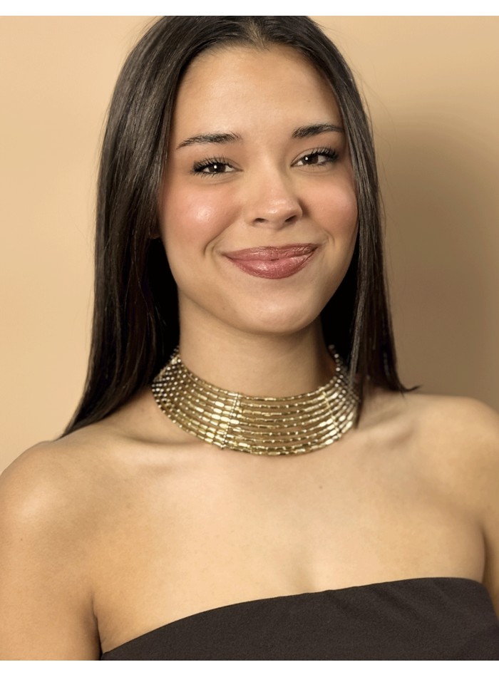 Wide gold rhinestone choker