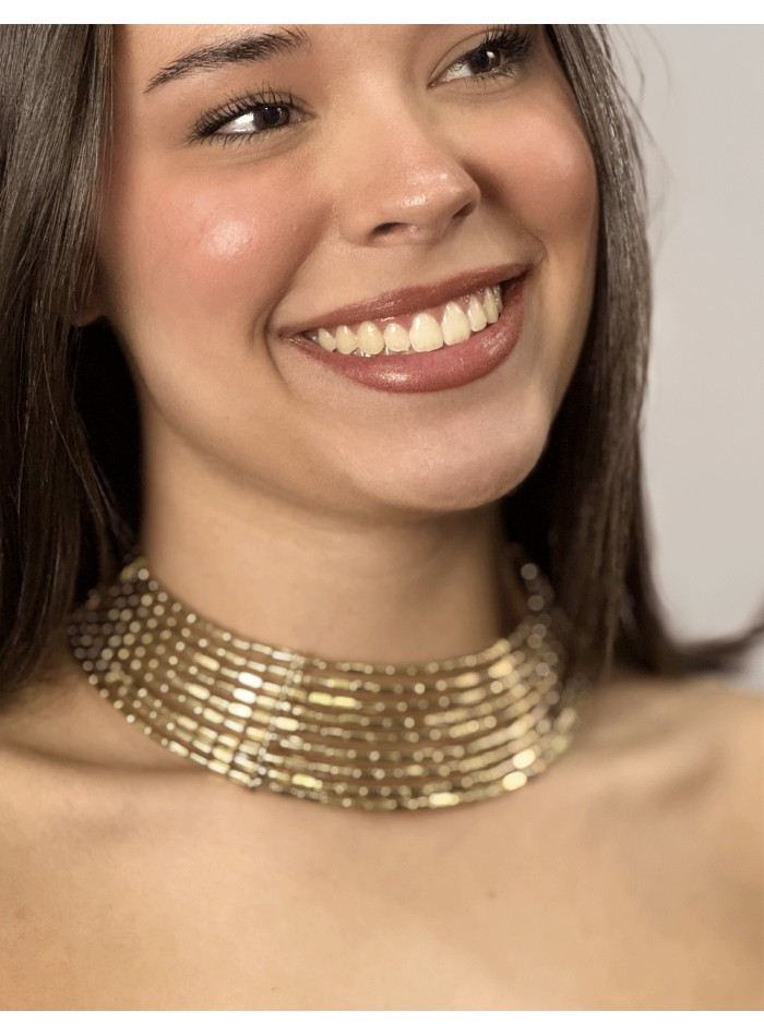 Wide gold rhinestone choker