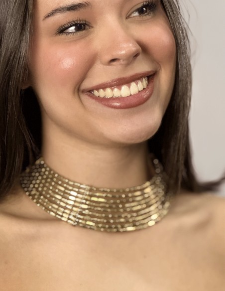 Choker ancho de pedrería dorada