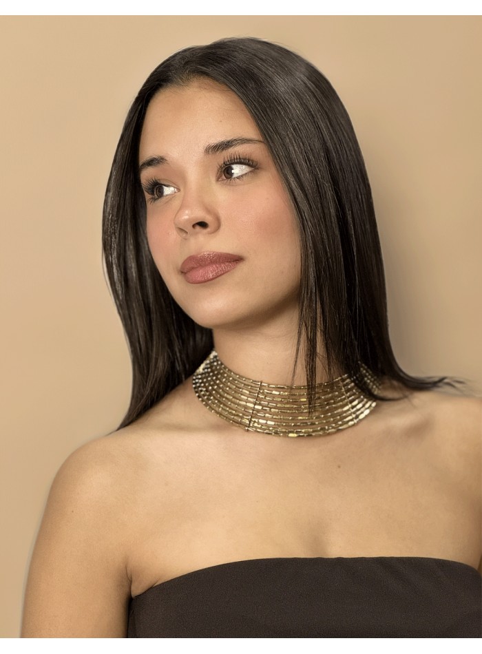 Choker ancho de pedrería dorada