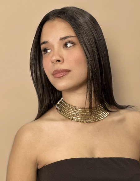 Tour de cou large en strass doré