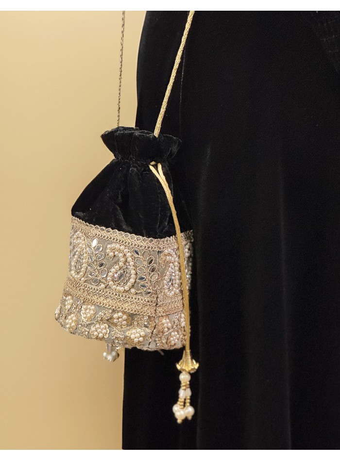 Black velvet bonbonniere with rhinestones and...