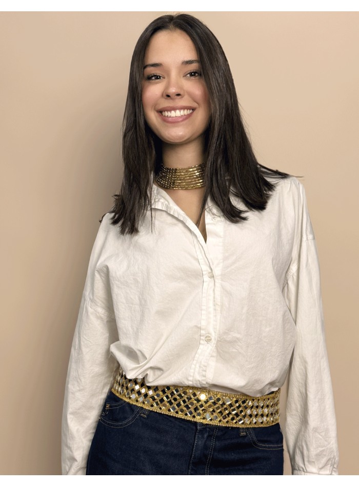 Cinturón ancho dorado con cristales