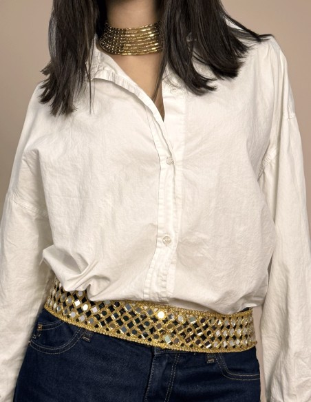 Cinturón ancho dorado con cristales detalle