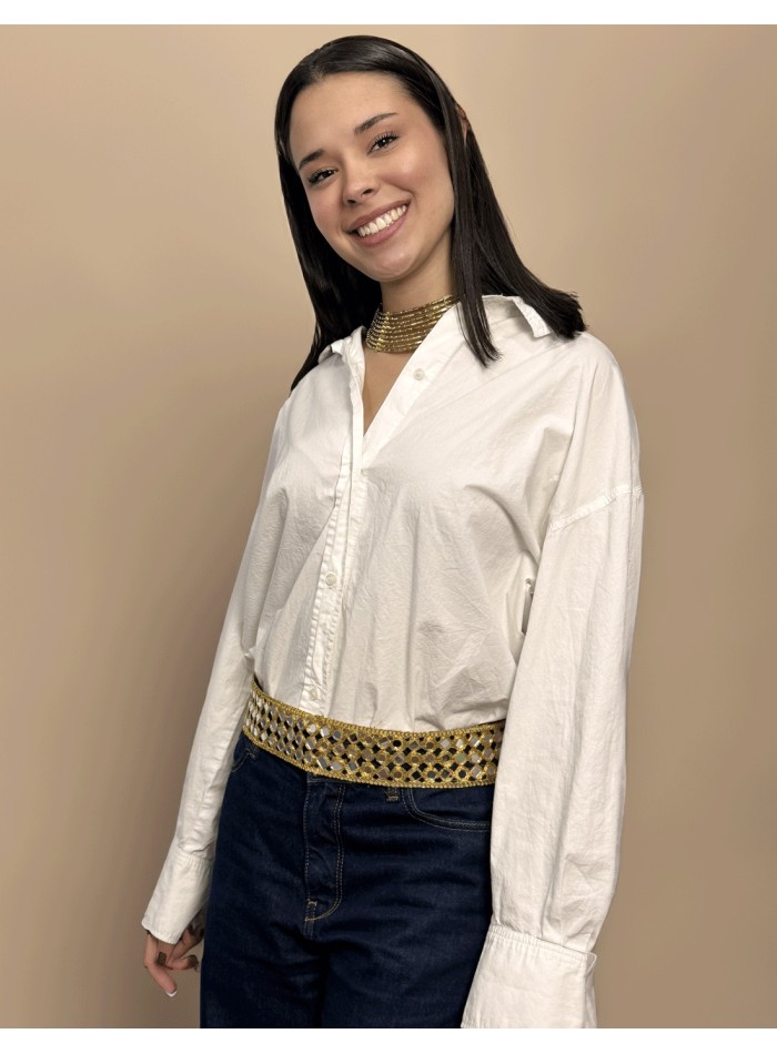 Cinturón ancho dorado con cristales