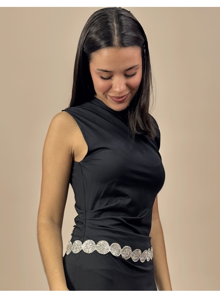 Ceinture de soirée avec fleurs en strass argenté