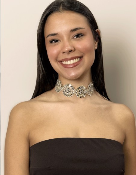 Tour de cou en forme de fleur avec strass argentés