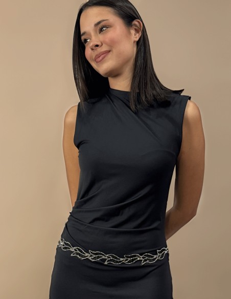 Cinturón de fiesta de pedrería negra para vestidos