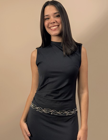 Ceinture de soirée avec strass noirs en forme de feuilles