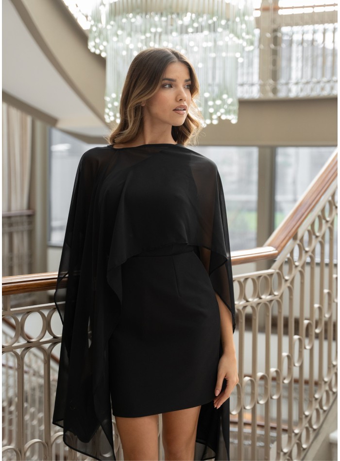Short black party dress with asymmetrical...
