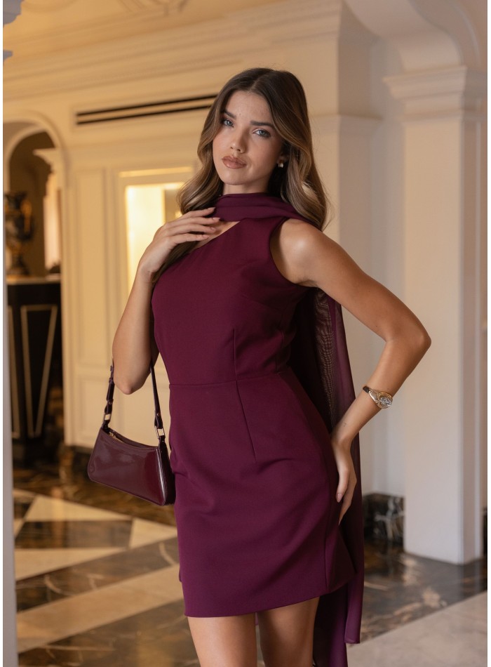Short burgundy asymmetrical neckline and shawl...