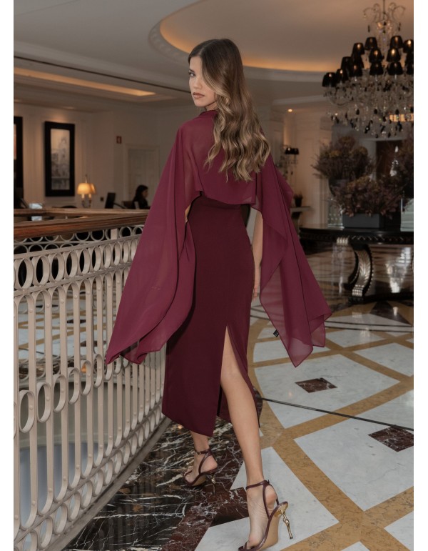 Midi dress with asymmetrical burgundy neckline and... 2