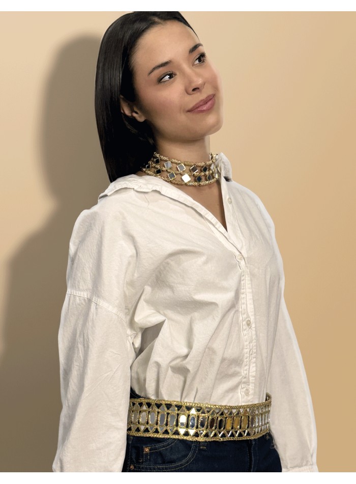 Cinturón ancho con espejitos ajustable