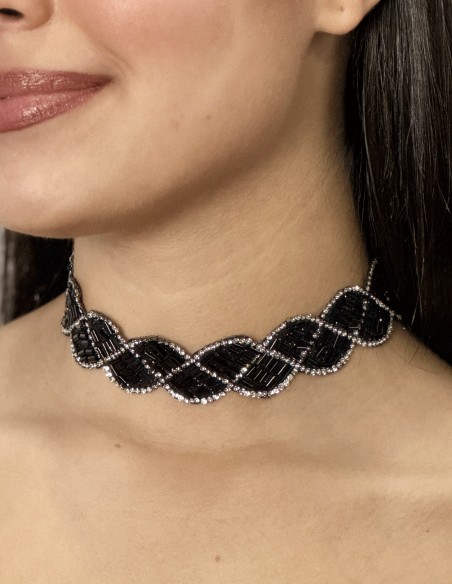 Choker de pedrería negro y plata regalo navidad