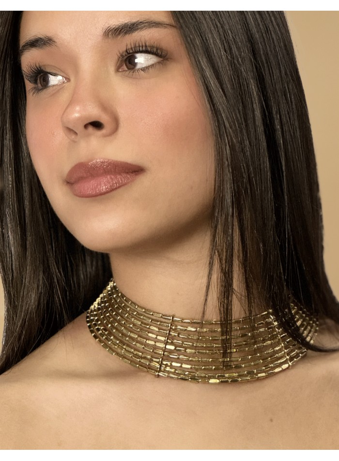 Wide gold rhinestone choker