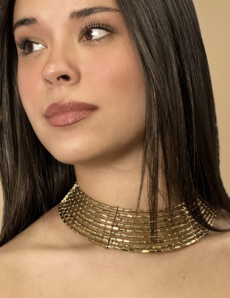 Wide gold rhinestone choker