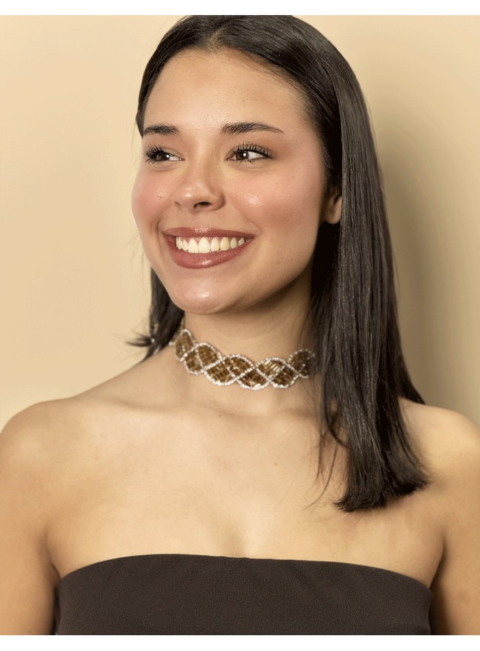 Handmade Brown Rhinestone Choker