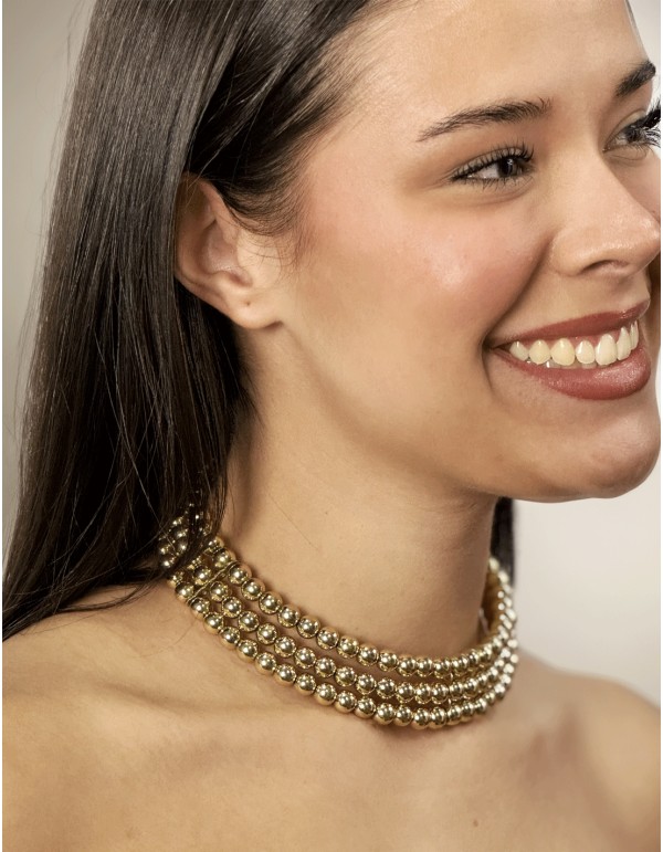 Gold Choker with 3 rows of beads